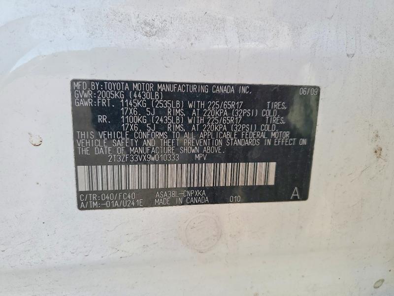 Aukcja sprzedaży 2009 Toyota Rav4, vin: 2T3ZF33VX9W010333, numer aukcji: 57779996