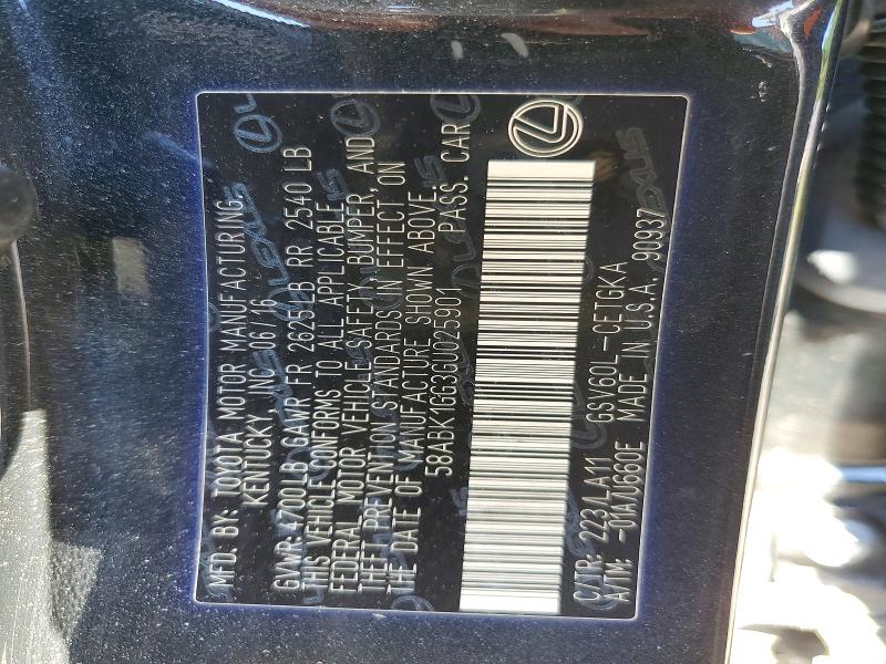 Aukcja sprzedaży 2016 Lexus Es, vin: 58ABK1GG3GU025901, numer aukcji: 57811006