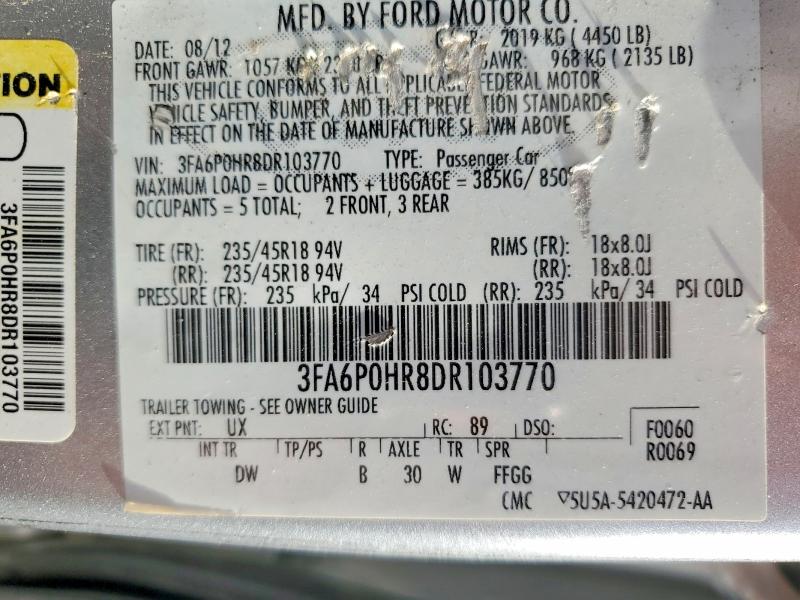 Aukcja sprzedaży 2013 Ford Fusion, vin: 3FA6P0HR8DR103770, numer aukcji: 55652846