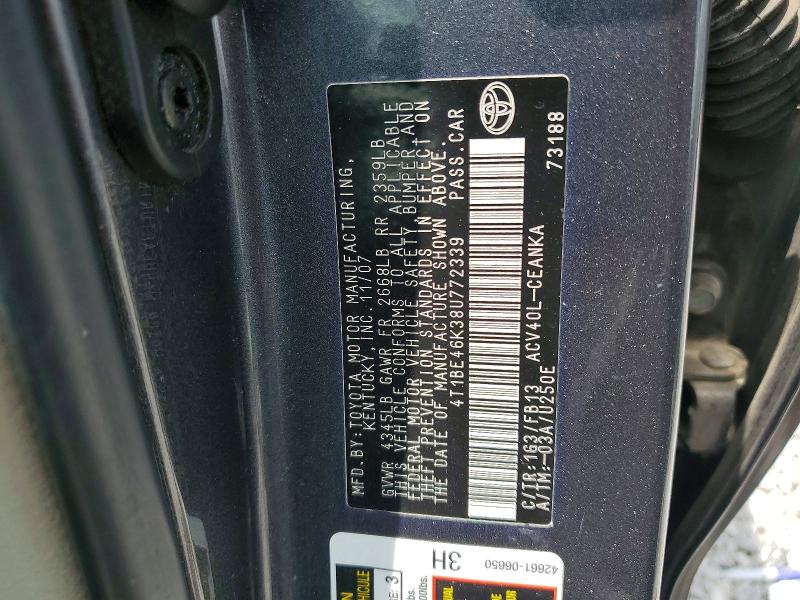 2008 Toyota Camry მანქანა იყიდება აუქციონზე, vin: 4T1BE46K38U772339, აუქციონის ნომერი: 57116136