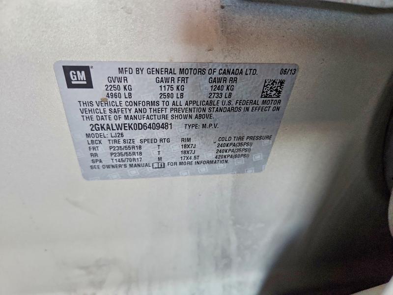 Aukcja sprzedaży 2013 Gmc Terrain, vin: 2GKALWEK0D6409481, numer aukcji: 57639566