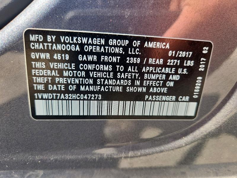 Продажа на аукционе авто 2017 Volkswagen Passat, vin: 1VWDT7A32HC047273, номер лота: 56850686
