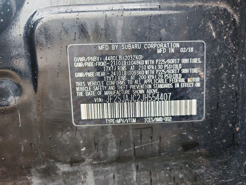 Aukcja sprzedaży 2018 Subaru Forester, vin: JF2SJAJC2JH554407, numer aukcji: 56447726