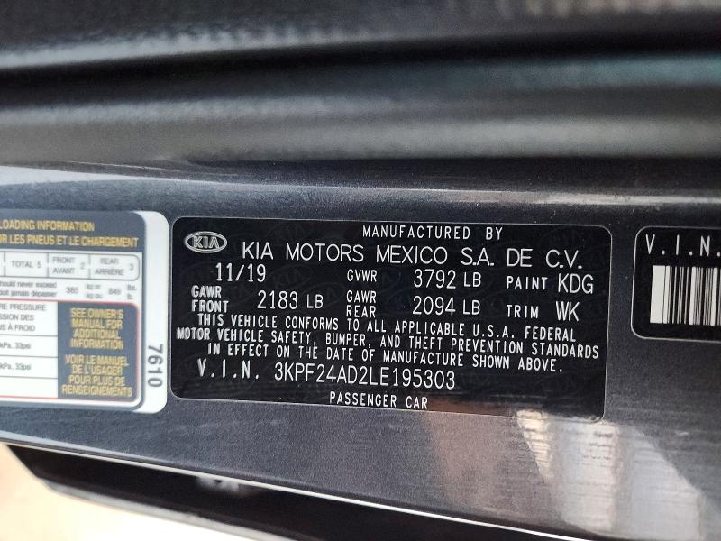 Aukcja sprzedaży 2020 Kia Forte, vin: 3KPF24AD2LE195303, numer aukcji: 85972325