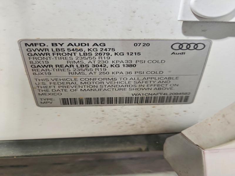 Продаж на аукціоні авто 2020 Audi Q5, vin: WA1CNAFY4L2094582, номер лоту: 54800796