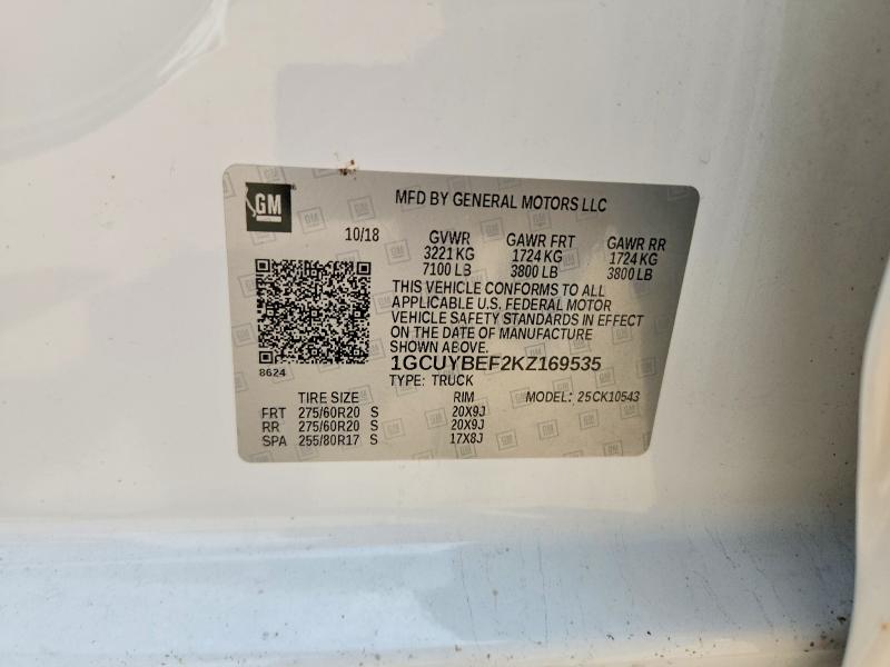 56587026 :رقم المزاد ، 1GCUYBEF2KZ169535 vin ، 2019 Chevrolet Silverado مزاد بيع