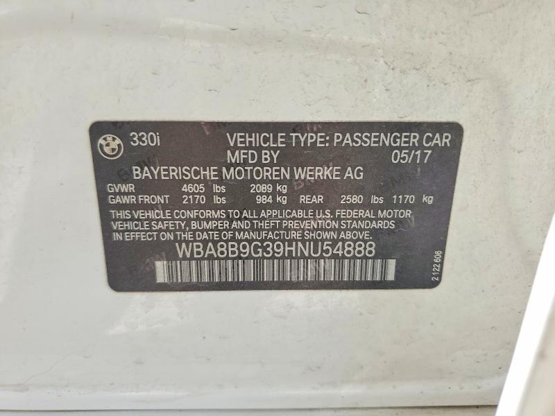 2017 Bmw 330 მანქანა იყიდება აუქციონზე, vin: WBA8B9G39HNU54888, აუქციონის ნომერი: 56698206