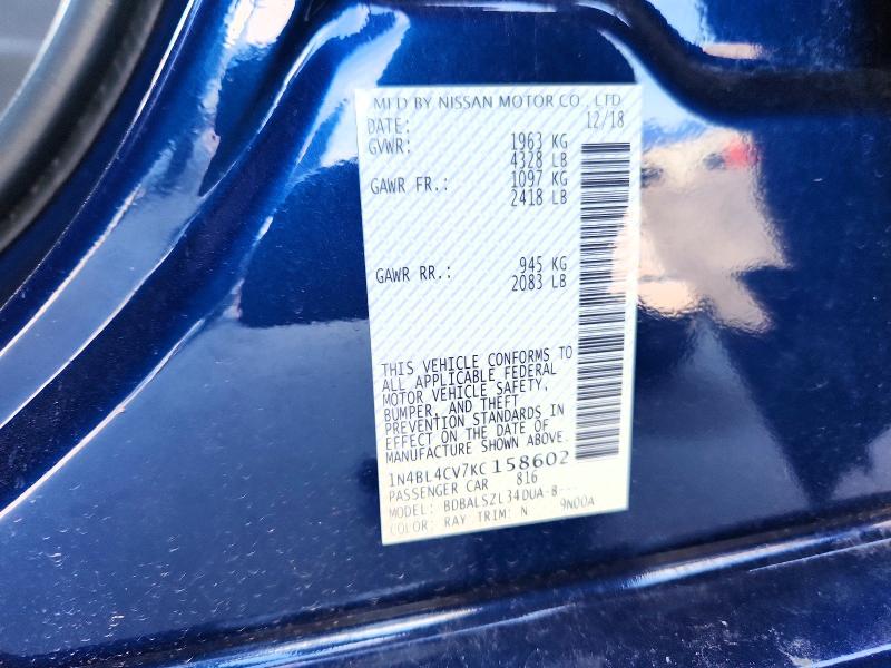 Продажа на аукционе авто 2019 Nissan Altima, vin: 1N4BL4CV7KC158602, номер лота: 56631726