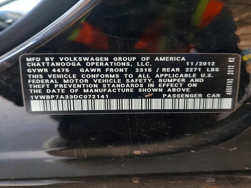 Aukcja sprzedaży 2013 Volkswagen Passat, vin: 1VWBP7A33DC072141, numer aukcji: 57437596