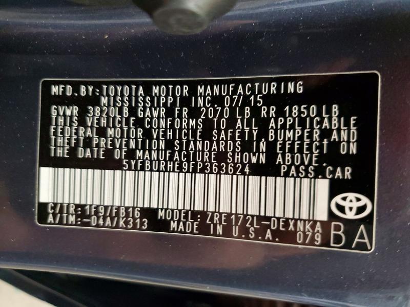 Aukcja sprzedaży 2015 Toyota Corolla, vin: 5YFBURHE9FP363624, numer aukcji: 57501166