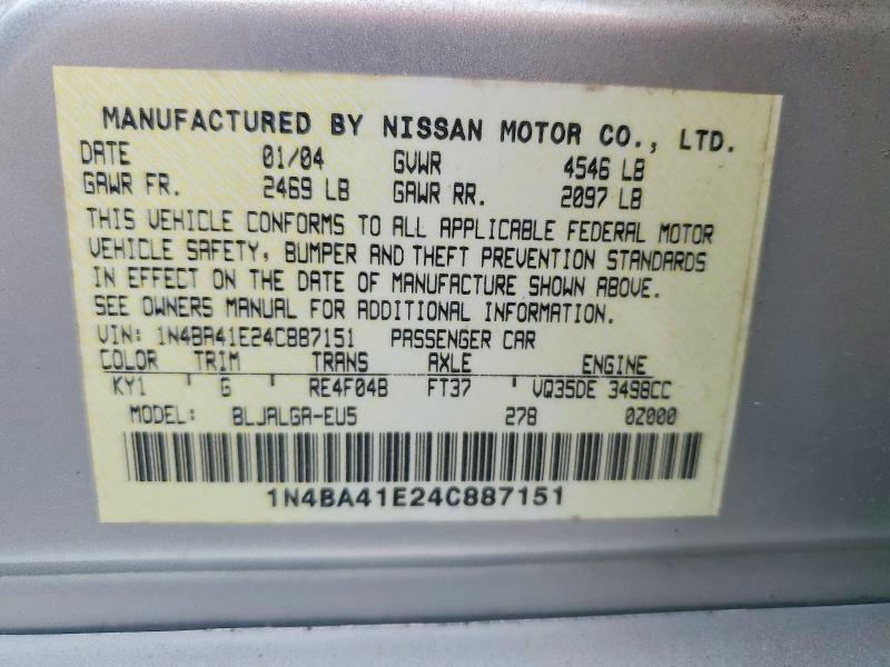 Aukcja sprzedaży 2004 Nissan Maxima, vin: 1N4BA41E24C887151, numer aukcji: 56716526