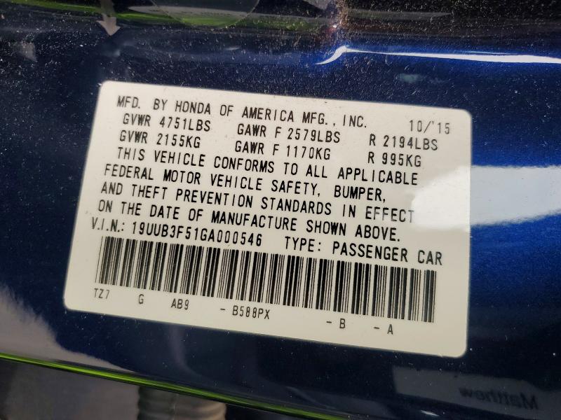 Aukcja sprzedaży 2016 Acura Tlx, vin: 19UUB3F51GA000546, numer aukcji: 58438676