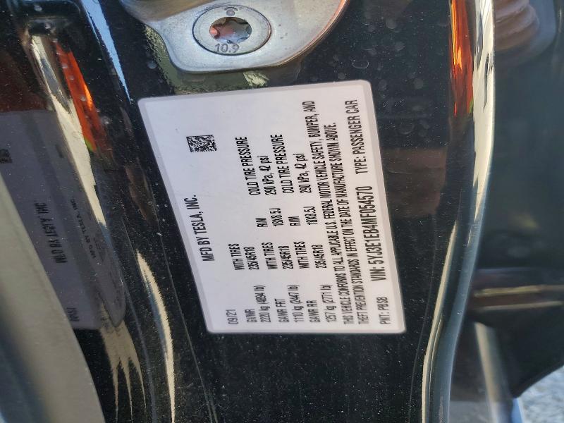 2021 Tesla Model 3 მანქანა იყიდება აუქციონზე, vin: 5YJ3E1EB4MF054570, აუქციონის ნომერი: 57703326