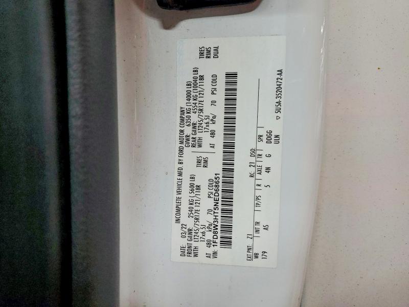 Продаж на аукціоні авто 2022 Ford F350, vin: 1FD8W3HT5NED68651, номер лоту: 58038786