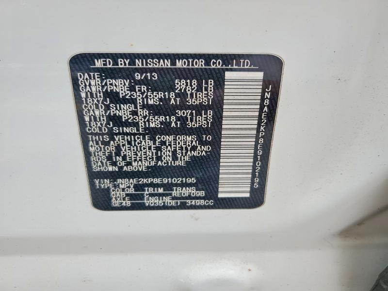 Aukcja sprzedaży 2014 Nissan Quest, vin: JN8AE2KP8E9102195, numer aukcji: 58478576