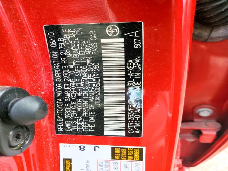 Aukcja sprzedaży 2010 Toyota Prius, vin: JTDKN3DU5A0191280, numer aukcji: 58953706