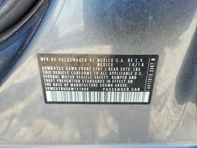 57313226 :رقم المزاد ، 3VWC57BUXKM121686 vin ، 2019 Volkswagen Jetta مزاد بيع