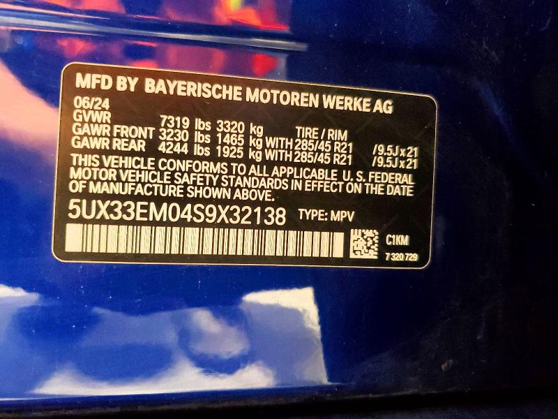 55828186 :رقم المزاد ، 5UX33EM04S9X32138 vin ، 2025 Bmw X7 مزاد بيع