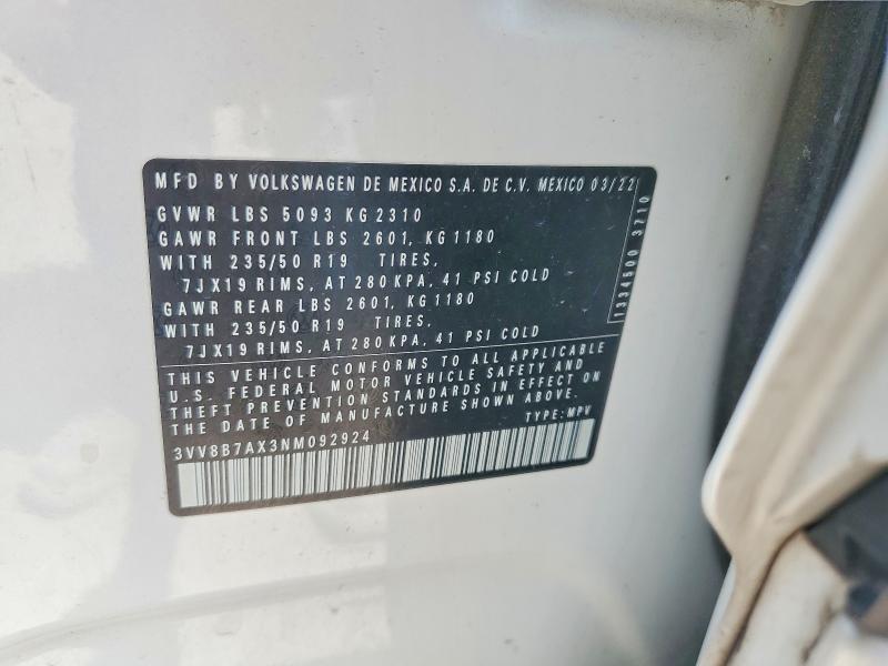 Продажа на аукционе авто 2022 Volkswagen Tiguan, vin: 3VV8B7AX3NM092924, номер лота: 56311746