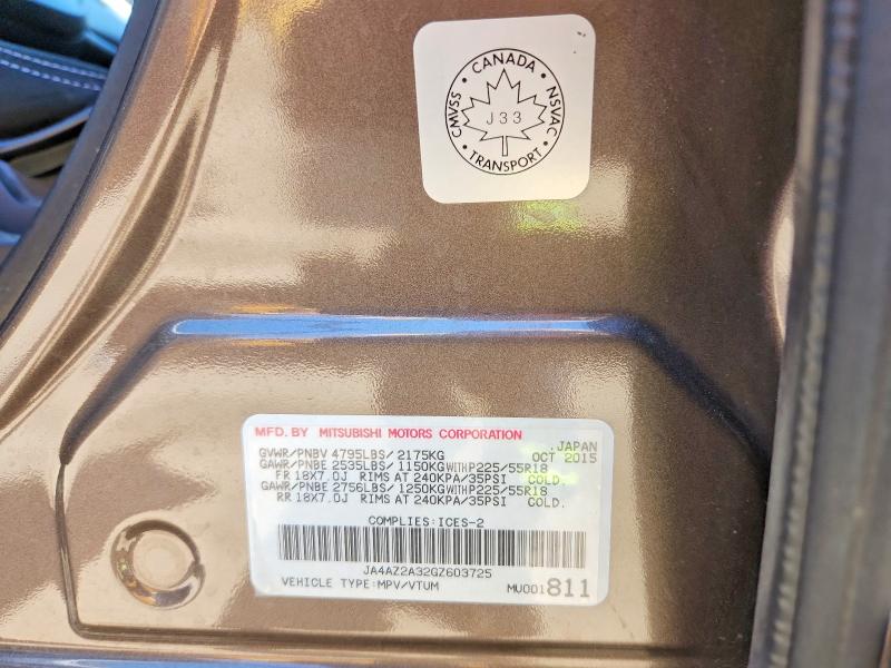 55565016 :رقم المزاد ، JA4AZ2A32GZ603725 vin ، 2016 Mitsubishi Outlander مزاد بيع