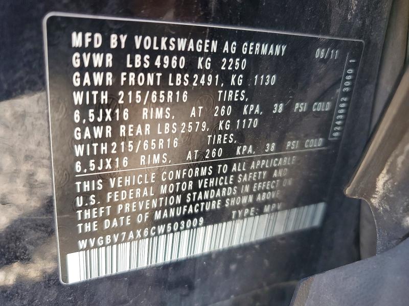 Aukcja sprzedaży 2012 Volkswagen Tiguan, vin: WVGBV7AX6CW503009, numer aukcji: 55173986