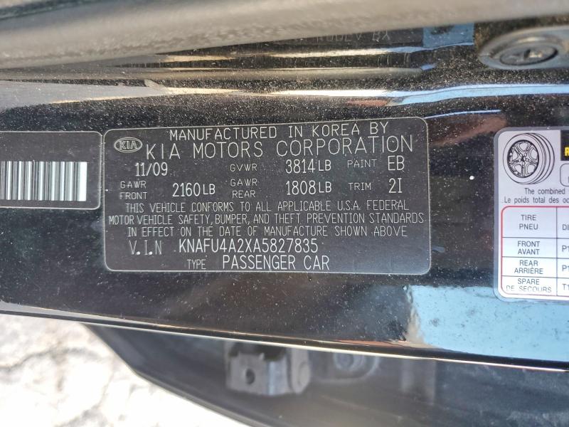 Aukcja sprzedaży 2010 Kia Forte, vin: KNAFU4A2XA5827835, numer aukcji: 58195546