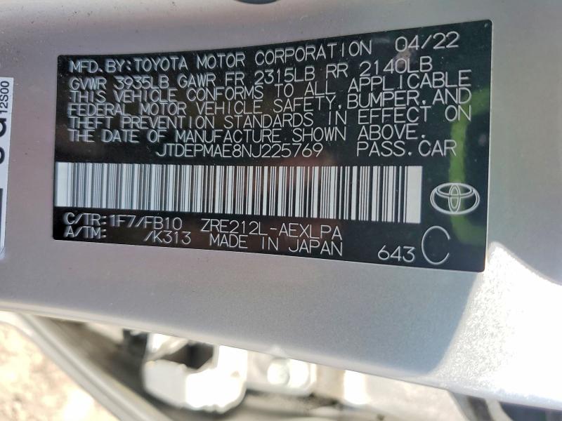 Aukcja sprzedaży 2022 Toyota Corolla, vin: JTDEPMAE8NJ225769, numer aukcji: 56333106