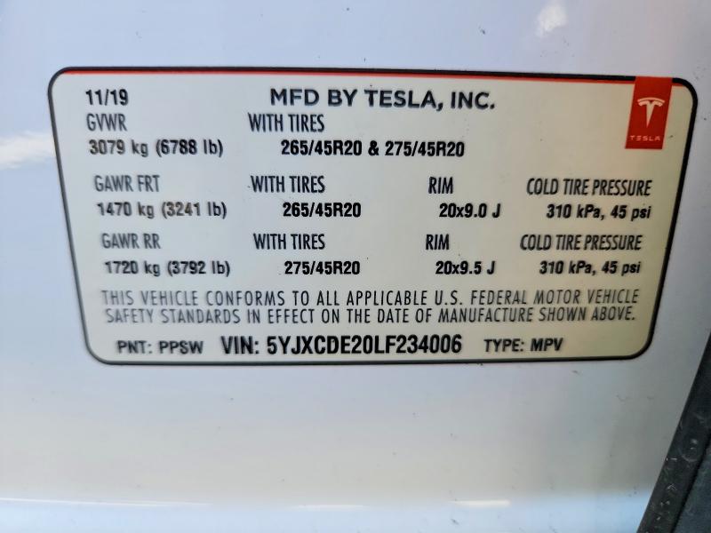 Продажа на аукционе авто 2020 Tesla Model X, vin: 5YJXCDE20LF234006, номер лота: 57691116