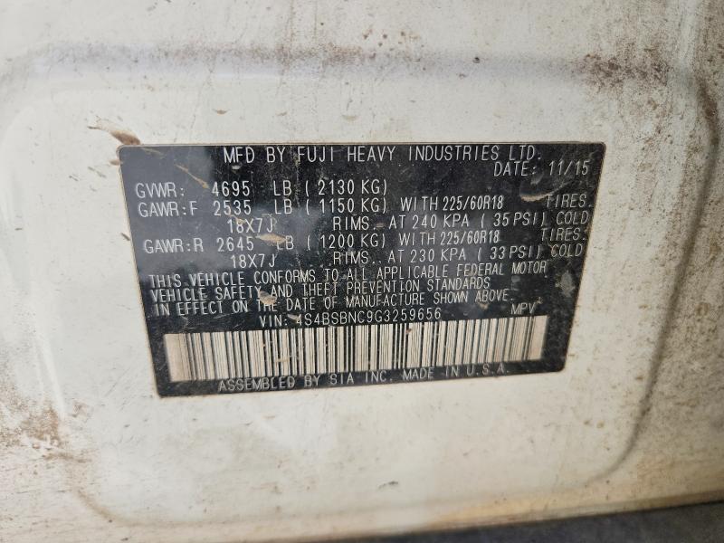 2016 Subaru Outback მანქანა იყიდება აუქციონზე, vin: 4S4BSBNC9G3259656, აუქციონის ნომერი: 55912316