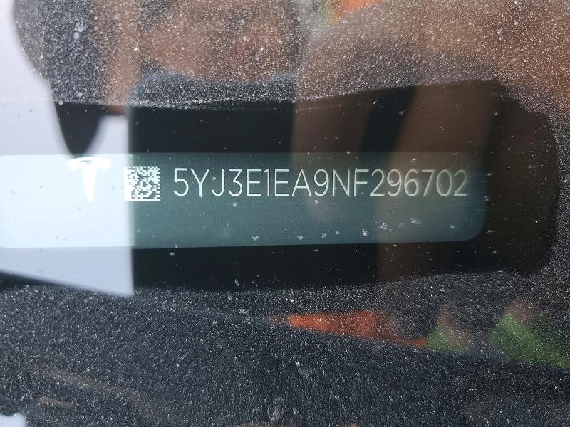 Aukcja sprzedaży 2022 Tesla Model 3, vin: 5YJ3E1EA9NF296702, numer aukcji: 57297476
