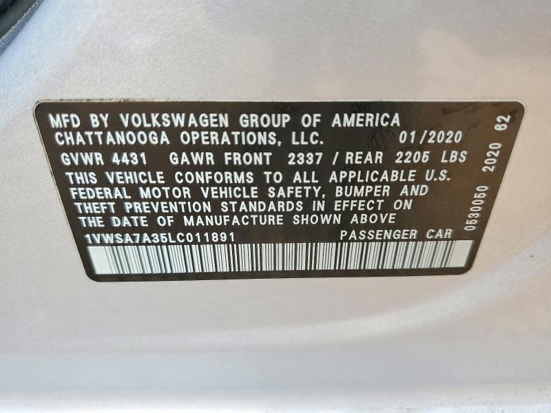 Aukcja sprzedaży 2020 Volkswagen Passat, vin: 1VWSA7A35LC011891, numer aukcji: 56086906