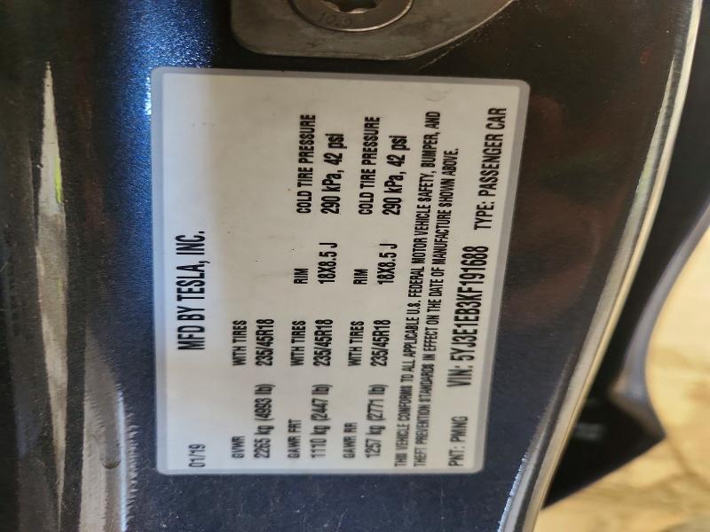 2019 Tesla Model 3 მანქანა იყიდება აუქციონზე, vin: 5YJ3E1EB3KF191688, აუქციონის ნომერი: 58891916