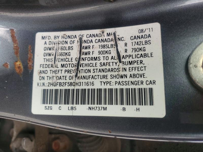 Aukcja sprzedaży 2012 Honda Civic, vin: 2HGFB2F58CH311616, numer aukcji: 55691616