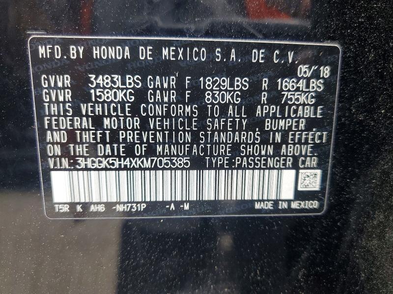 56805806 :رقم المزاد ، 3HGGK5H4XKM705385 vin ، 2019 Honda Fit مزاد بيع