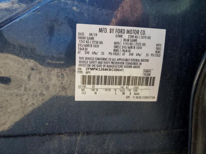 2019 Ford Edge მანქანა იყიდება აუქციონზე, vin: 2FMPK3J94KBC69641, აუქციონის ნომერი: 56938406