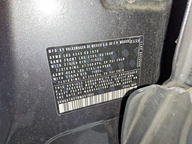 56810036 :رقم المزاد ، 3VVSX7B27RM051003 vin ، 2024 Volkswagen Taos مزاد بيع