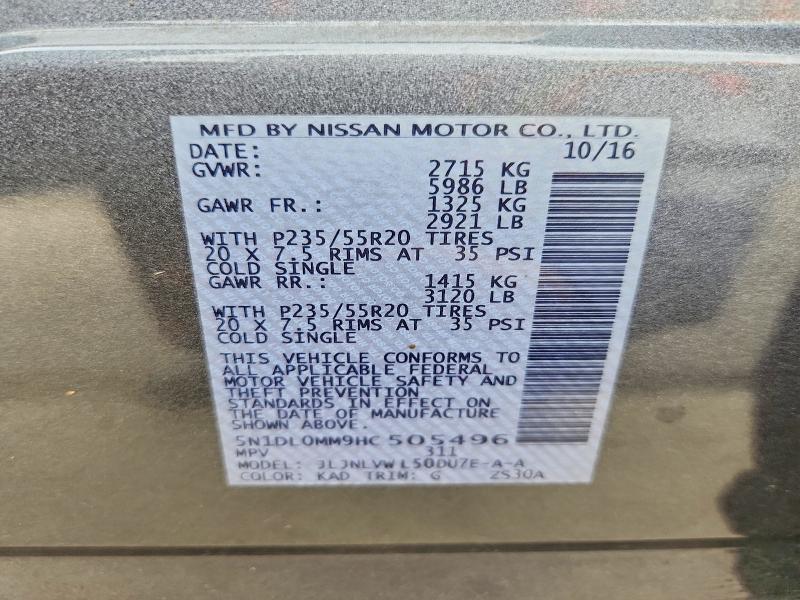 Aukcja sprzedaży 2017 Infiniti Qx60, vin: 5N1DL0MM9HC505496, numer aukcji: 57592186