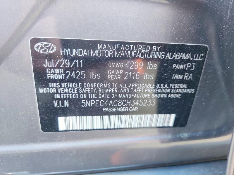 2012 Hyundai Sonata მანქანა იყიდება აუქციონზე, vin: 5NPEC4AC8CH345233, აუქციონის ნომერი: 55352306
