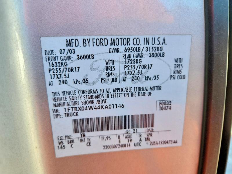 Продажа на аукционе авто 2004 Ford F150, vin: 1FTRX04W44KA01146, номер лота: 55654426