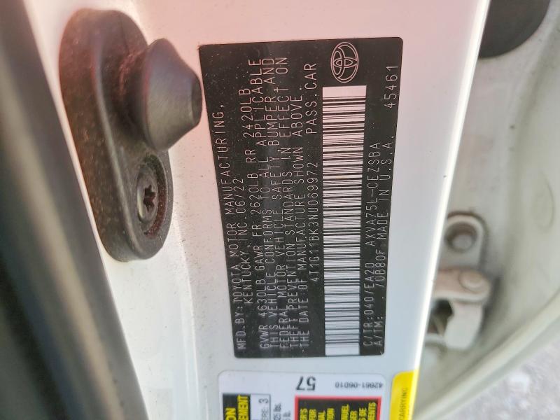 2022 Toyota Camry მანქანა იყიდება აუქციონზე, vin: 4T1G11BK3NU069972, აუქციონის ნომერი: 55755086