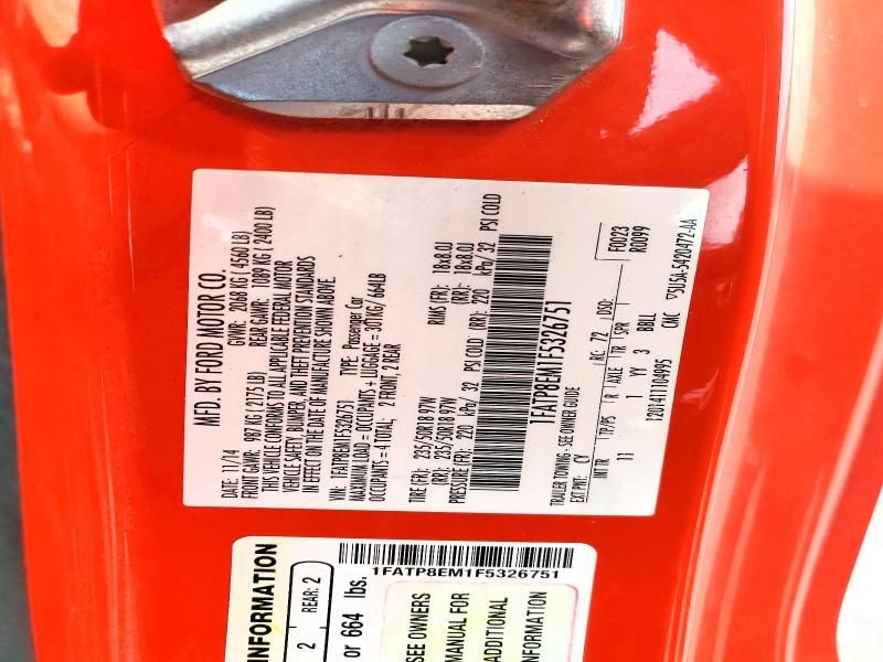2015 Ford Mustang მანქანა იყიდება აუქციონზე, vin: 1FATP8EM1F5326751, აუქციონის ნომერი: 57471466