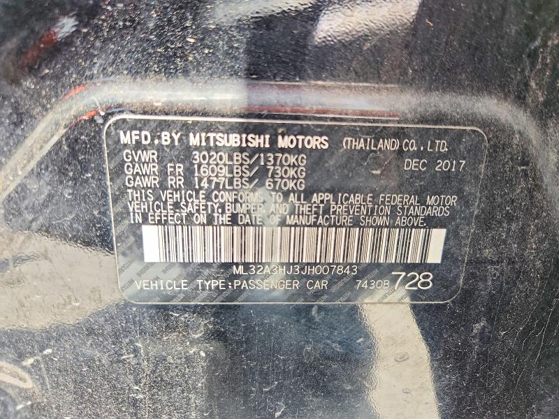 Продаж на аукціоні авто 2018 Mitsubishi Mirage, vin: ML32A3HJ3JH007843, номер лоту: 85768845