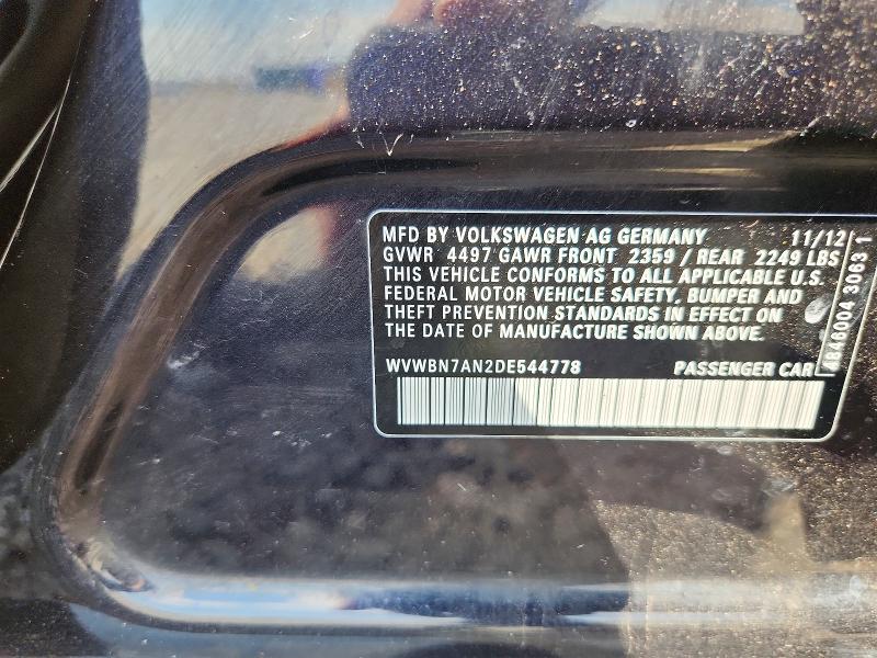 2013 Volkswagen Cc მანქანა იყიდება აუქციონზე, vin: WVWBN7AN2DE544778, აუქციონის ნომერი: 56591346
