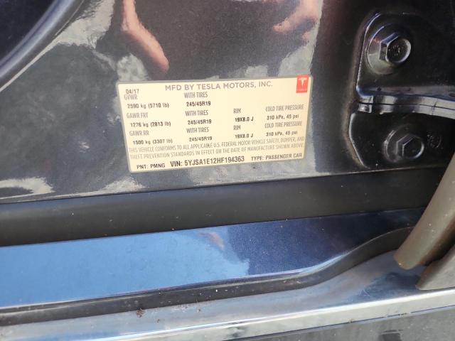 Aukcja sprzedaży 2017 Tesla Model S, vin: 5YJSA1E12HF194363, numer aukcji: 58441246