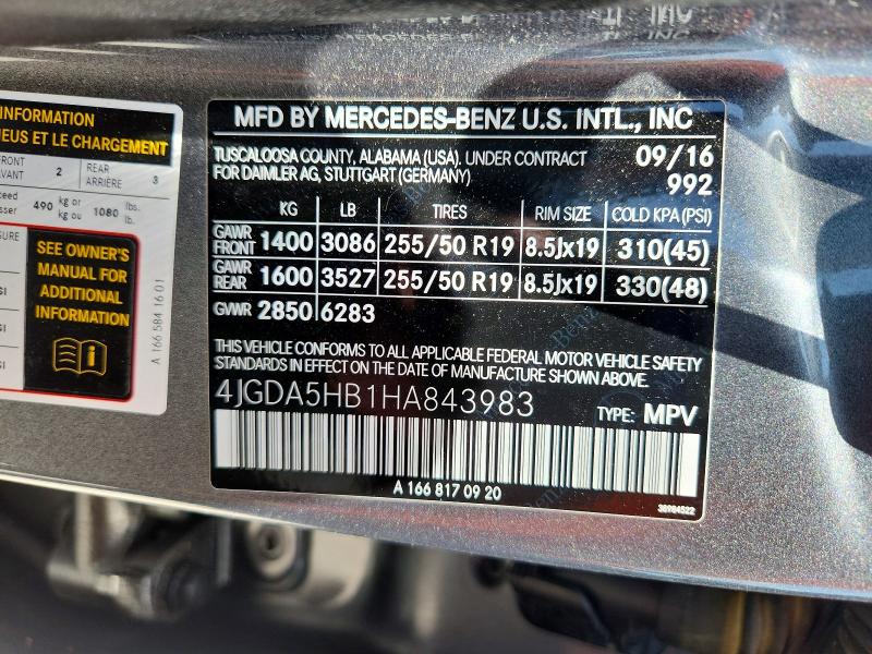 Продаж на аукціоні авто 2017 Mercedes-benz Gle, vin: 4JGDA5HB1HA843983, номер лоту: 58272096