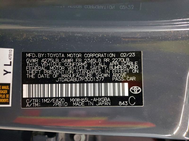 Aukcja sprzedaży 2023 Toyota Prius, vin: JTDADABU7P3001377, numer aukcji: 55195876