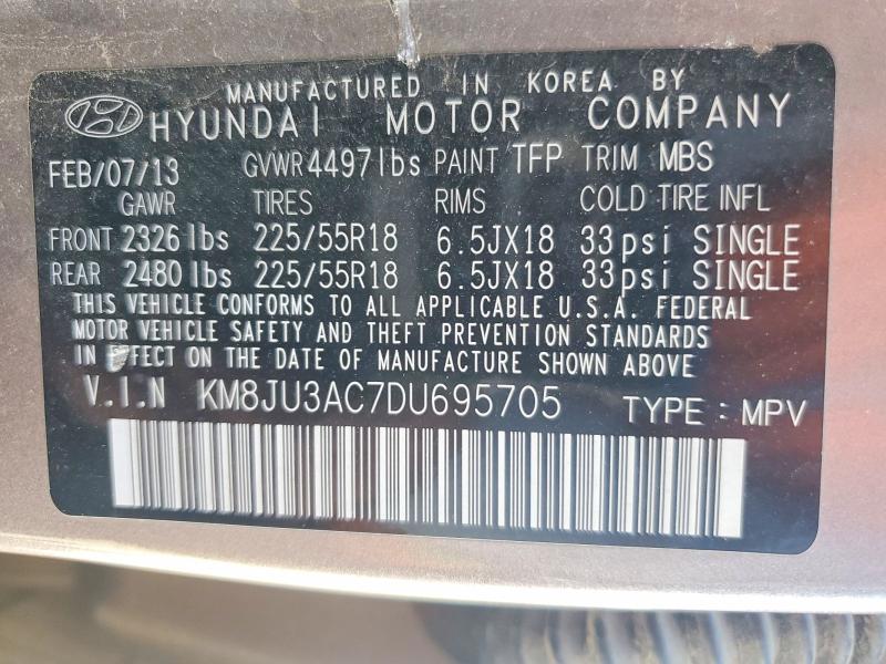 Aukcja sprzedaży 2013 Hyundai Tucson, vin: KM8JU3AC7DU695705, numer aukcji: 58463966