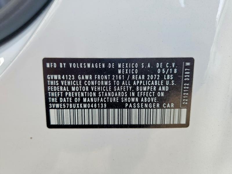 Auction sale of the 2019 Volkswagen Jetta, vin: 3VWE57BUXKM046139, lot number: 56169856