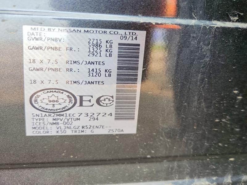 Aukcja sprzedaży 2014 Nissan Pathfinder, vin: 5N1AR2MM1EC732724, numer aukcji: 59264306