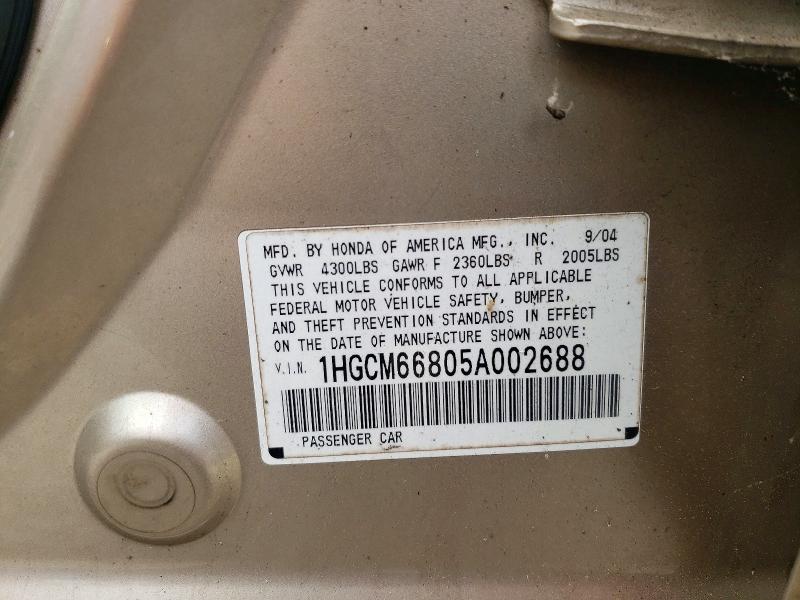 58009606 :رقم المزاد ، 1HGCM66805A002688 vin ، 2005 Honda Accord مزاد بيع